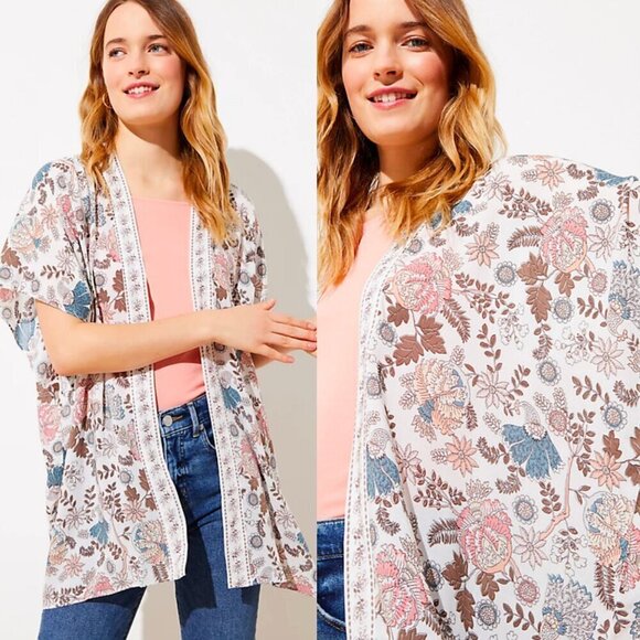 🦋 LOFT Floral Bohemian Boho Kimono Cover Up Garden Size XS/S - Picture 1 of 5